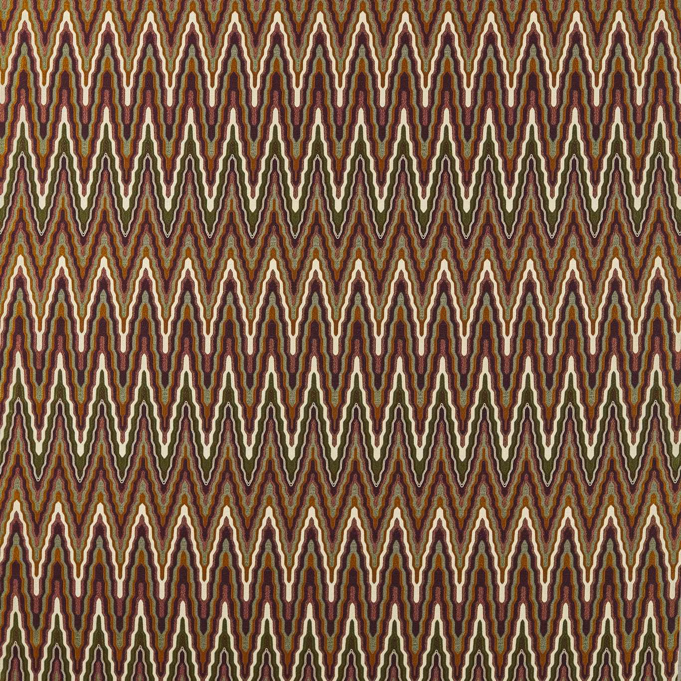 Burgundy and moss geometric zigzags with cream and brown woven accents