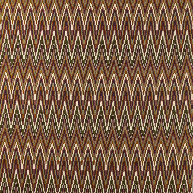 Burgundy and moss geometric zigzags with cream and brown woven accents