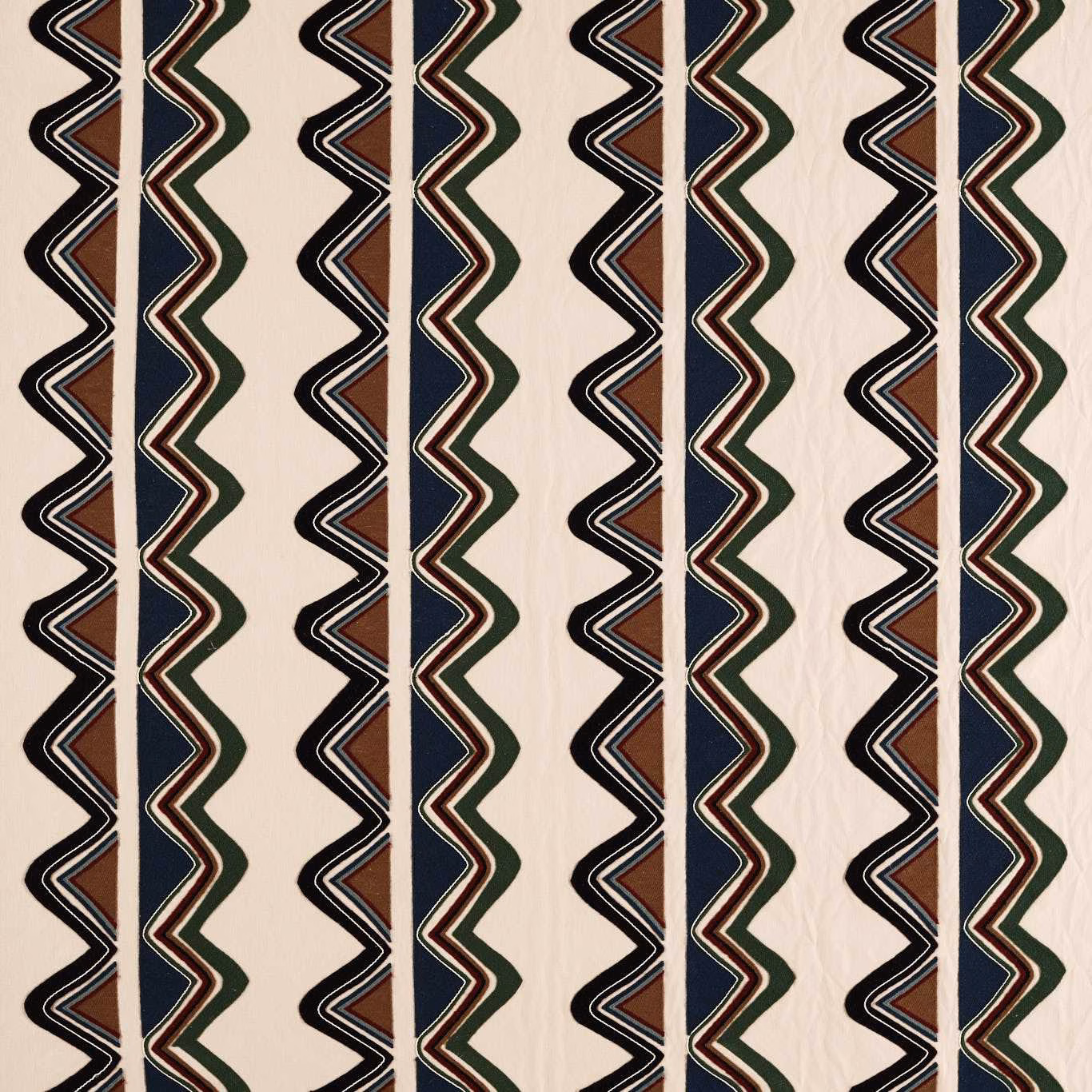 Moss green and onyx zigzag stripes on an ivory woven fabric ground