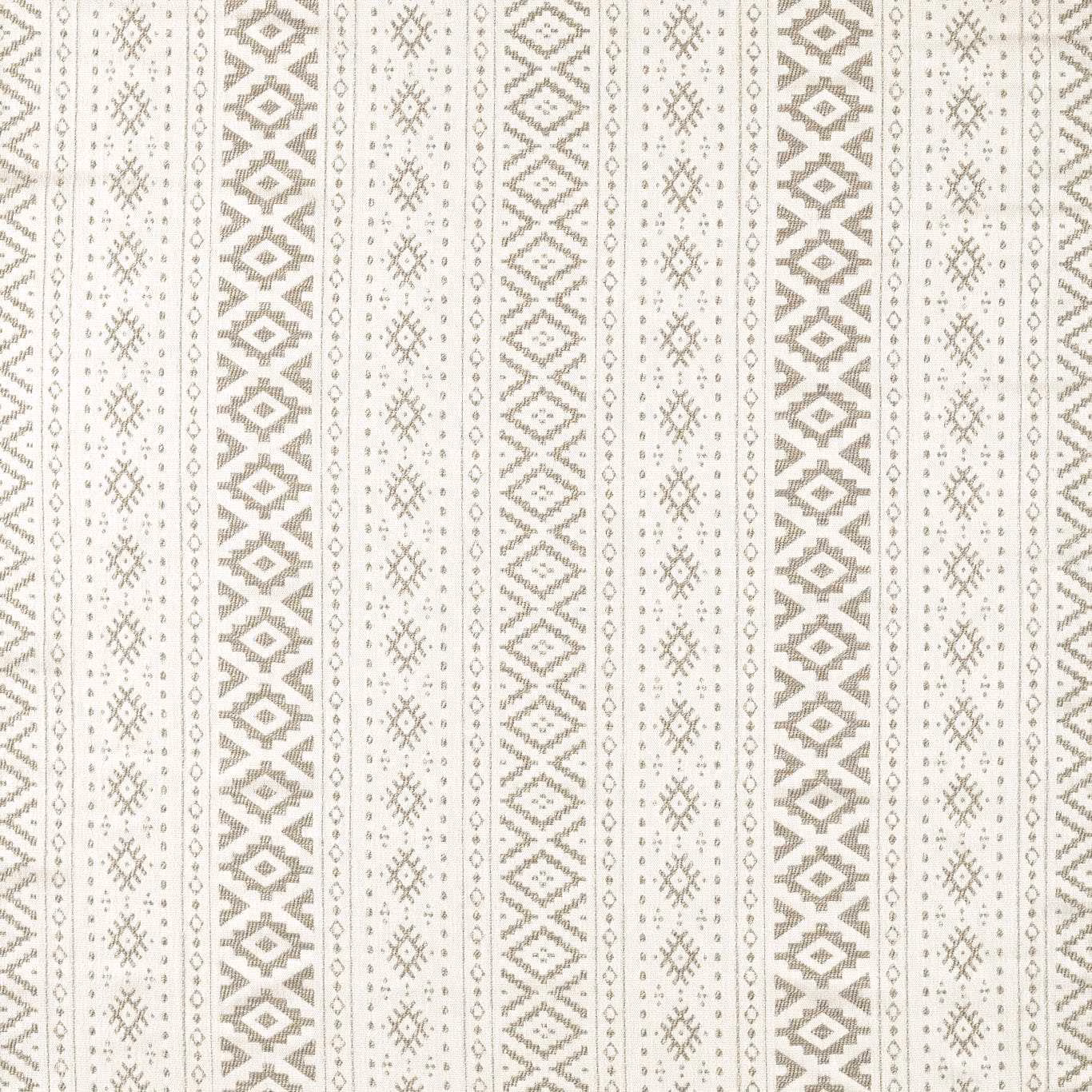 Stone taupe woven fabric with vertical geometric diamond and zigzag bands