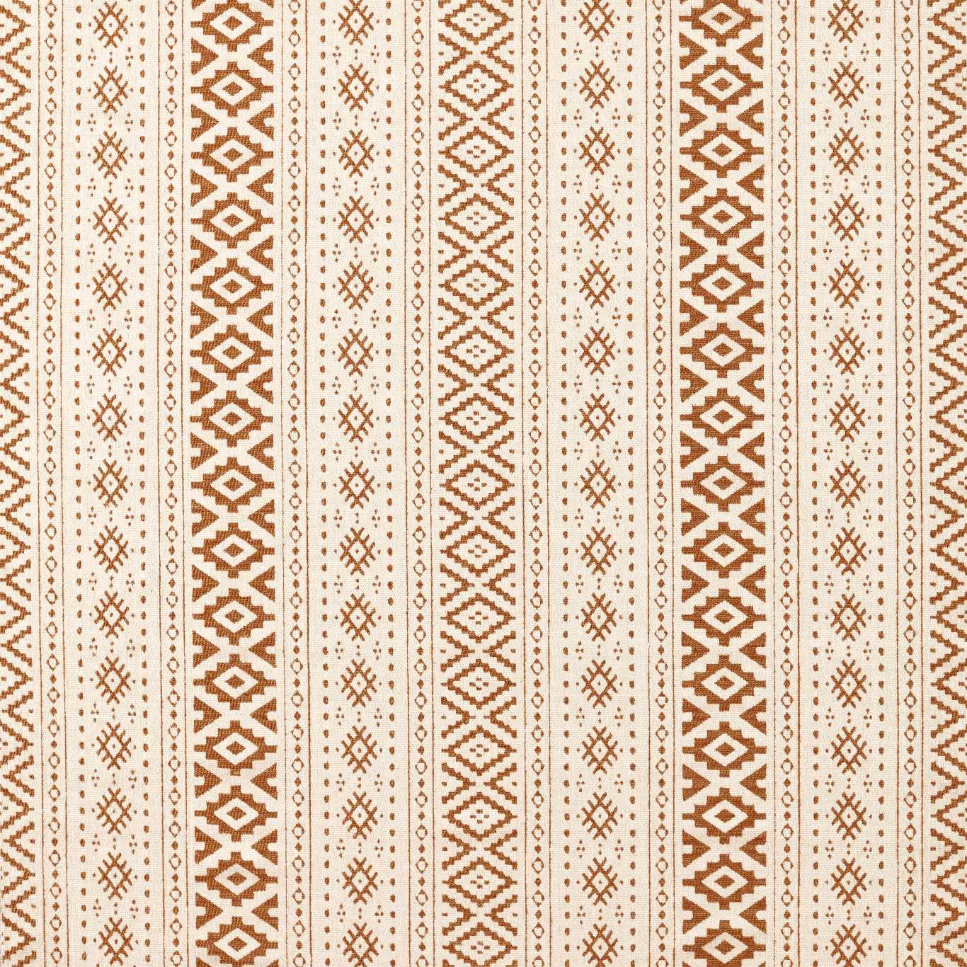 Warm terracotta and cream woven fabric with alternating geometric vertical stripes