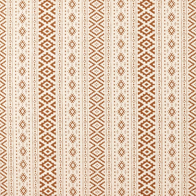 Warm terracotta and cream woven fabric with alternating geometric vertical stripes