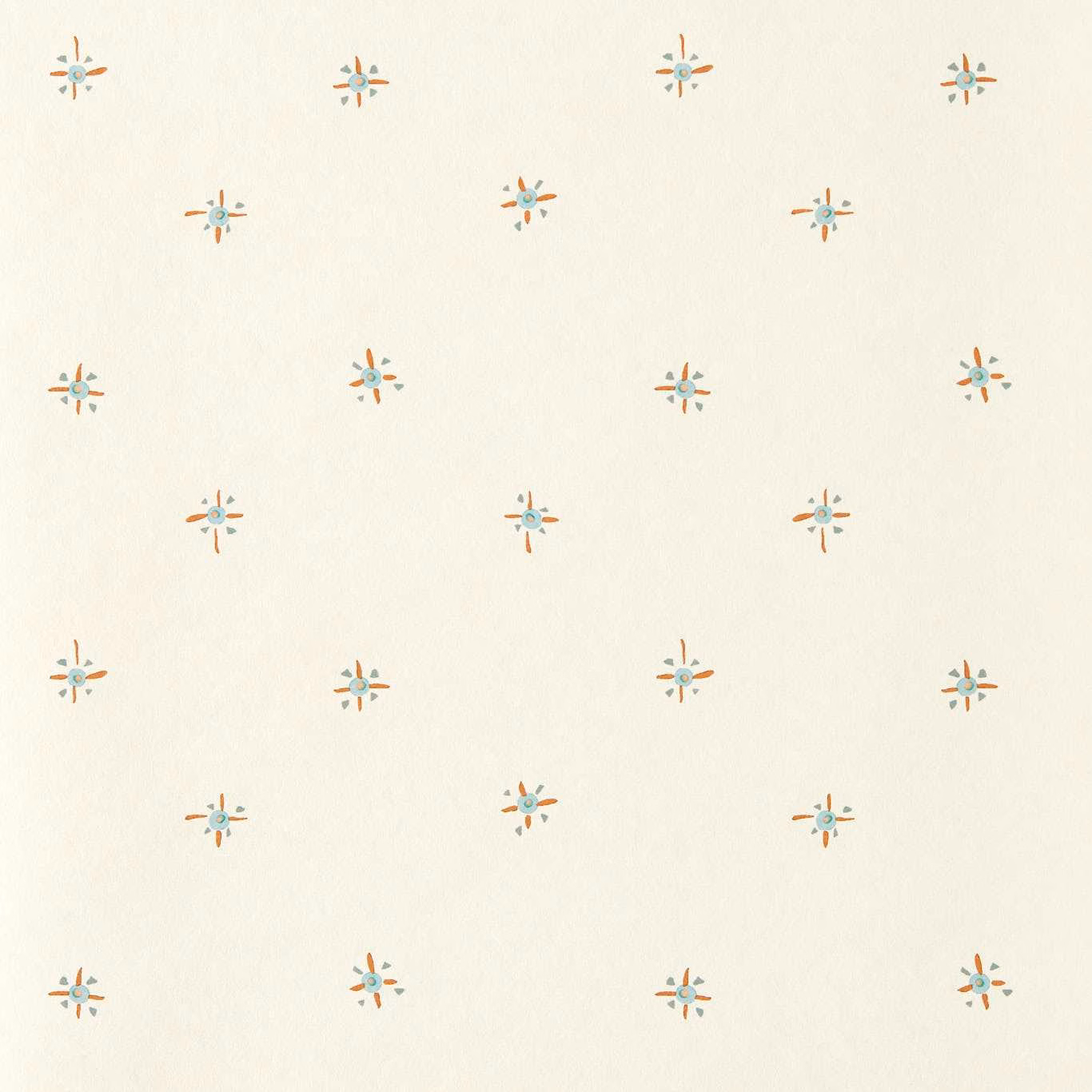 Warm ivory wallpaper with scattered terracotta, teal and blue compass motifs