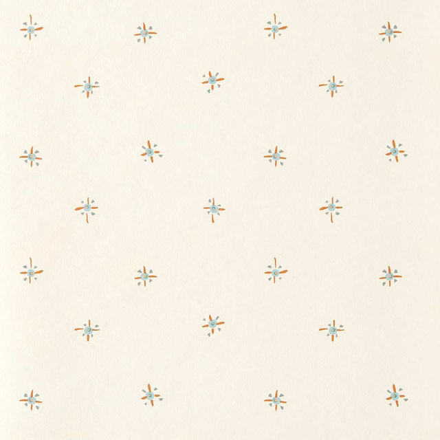 Warm ivory wallpaper with scattered terracotta, teal and blue compass motifs