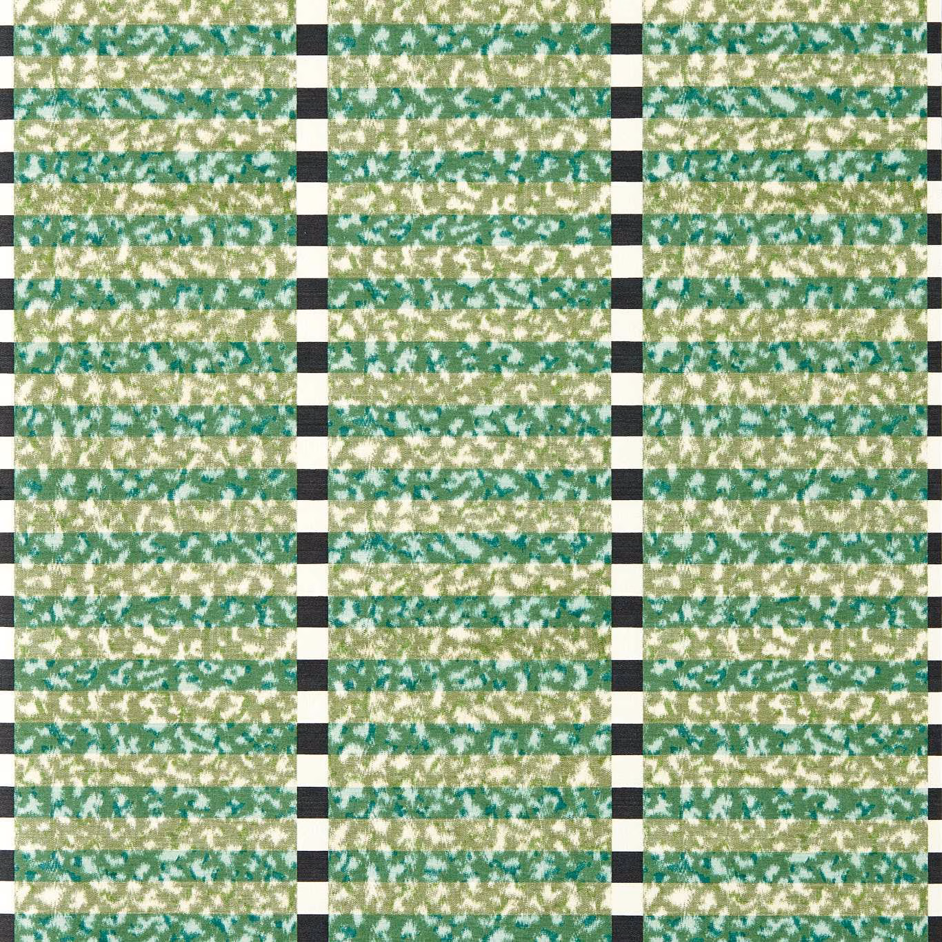 Forest green and cream mottled wallpaper with horizontal bands and black accents