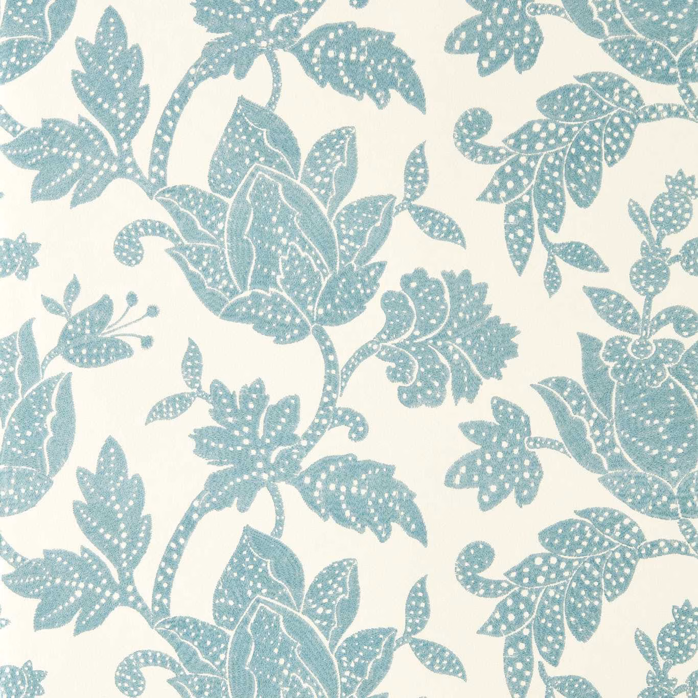Seaglass blue-green botanical leaves and flowers on a warm ivory wallpaper ground