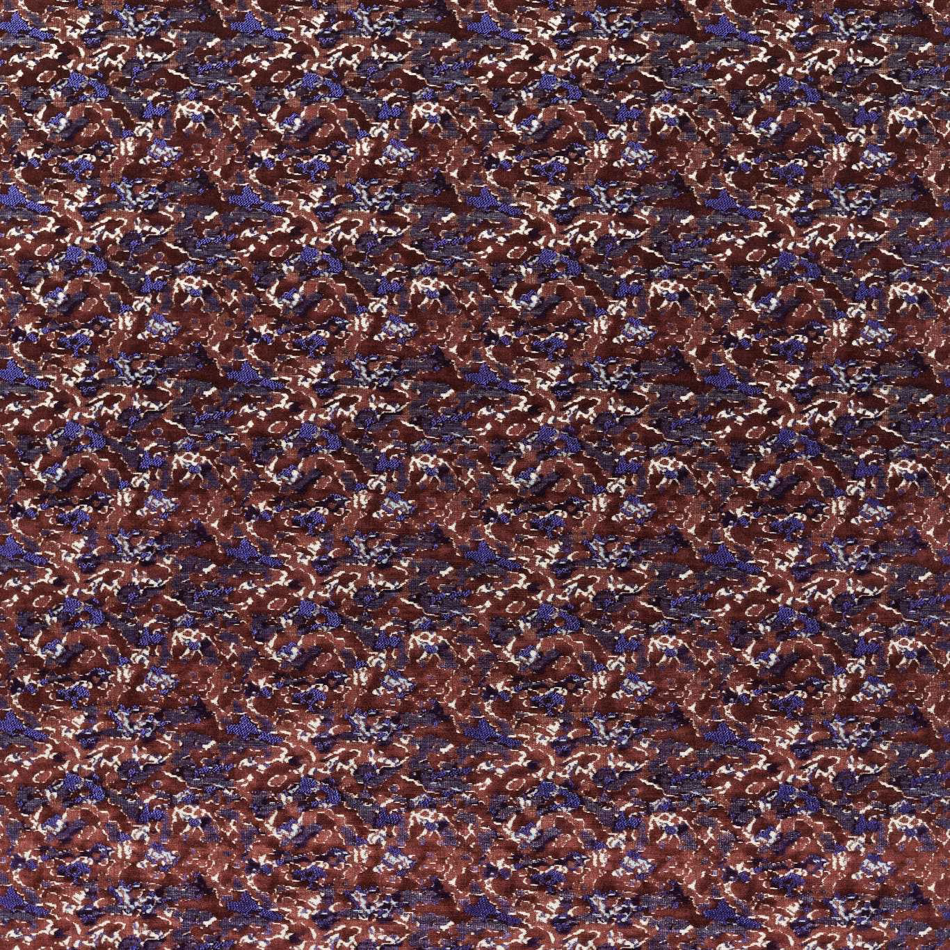 Close-up of dense burgundy and amethyst weave with cream flecks and blue accents