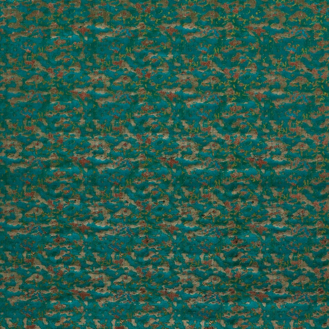 Emerald teal woven swatch with irregular paprika flecks and pale mineral highlights