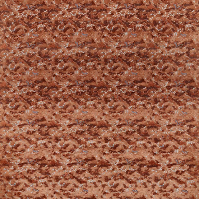 Warm rust woven fabric with pale blue flecks and irregular horizontal motifs