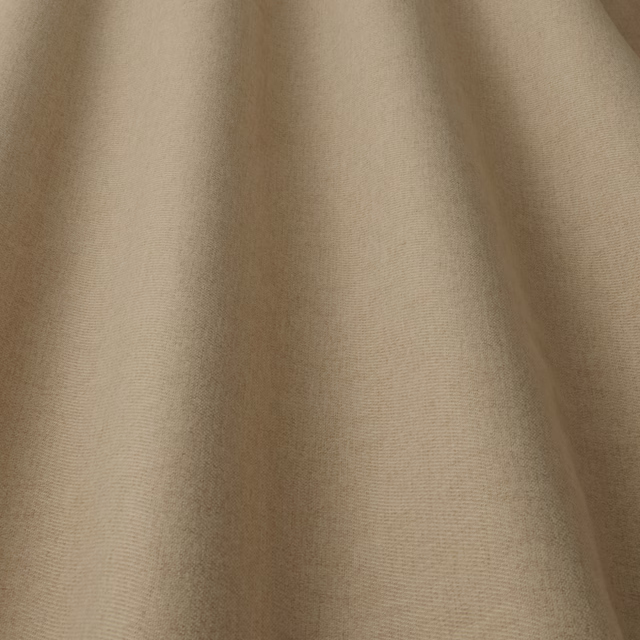 Warm taupe plain weave fabric draped in soft folds