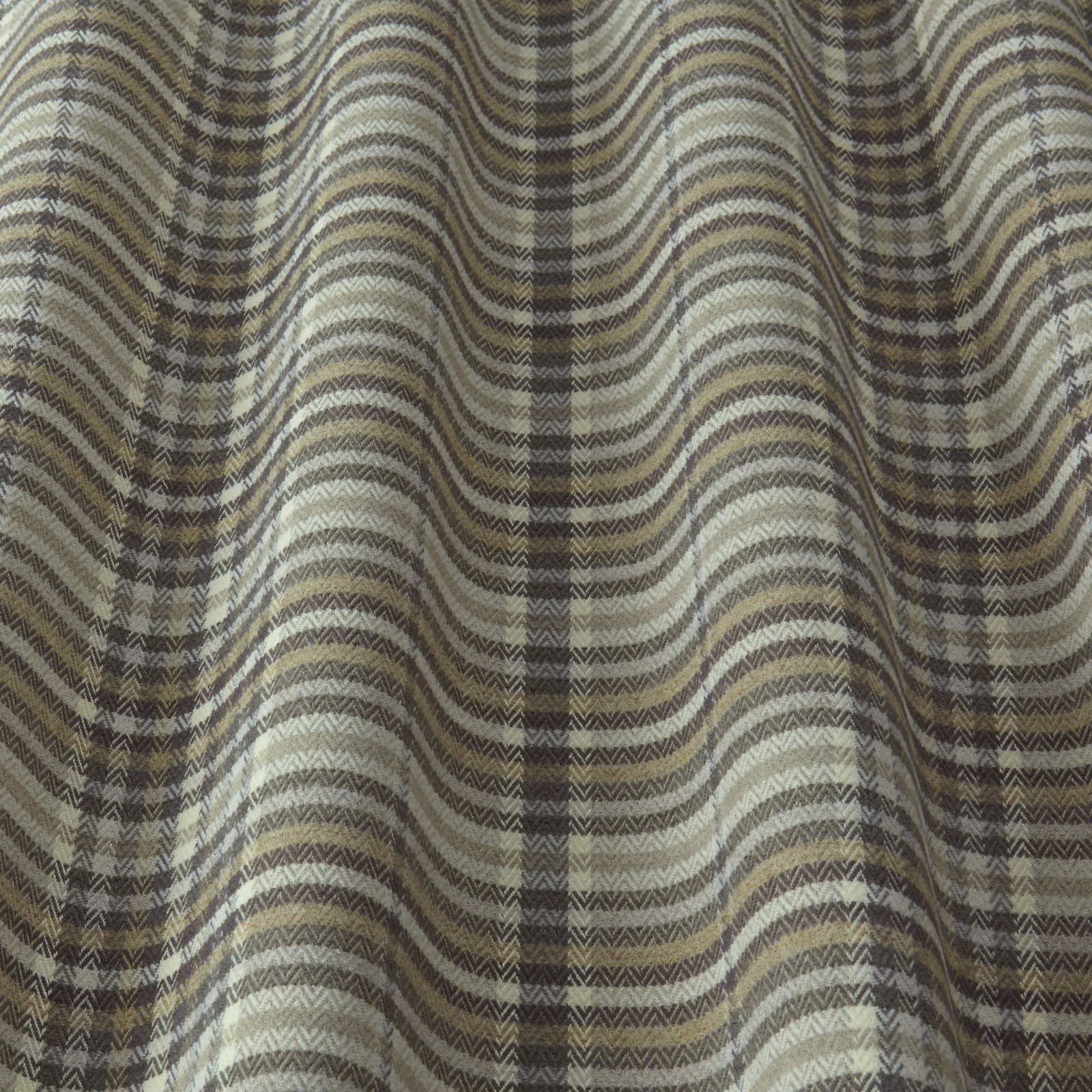 Cool grey and sage striped woven fabric with chevron texture and soft wave pattern