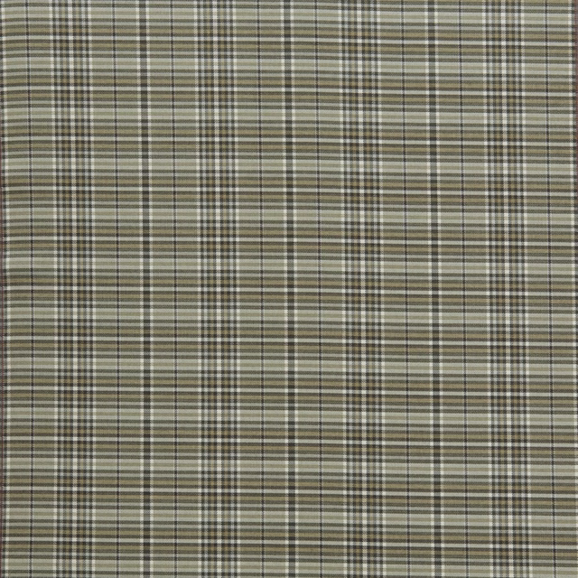 Muted olive and stone checked fabric with fine charcoal grid lines