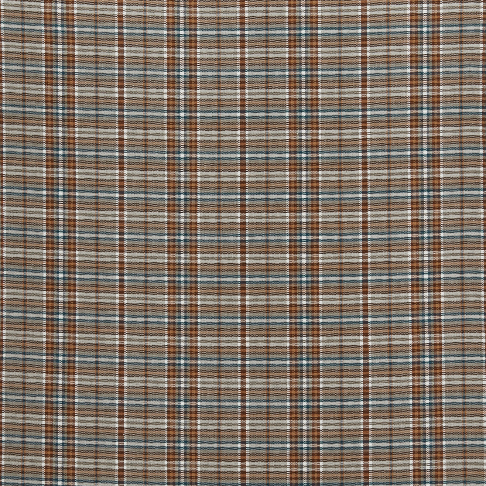 Close-up of a burnt sienna and blue-grey checked woven fabric