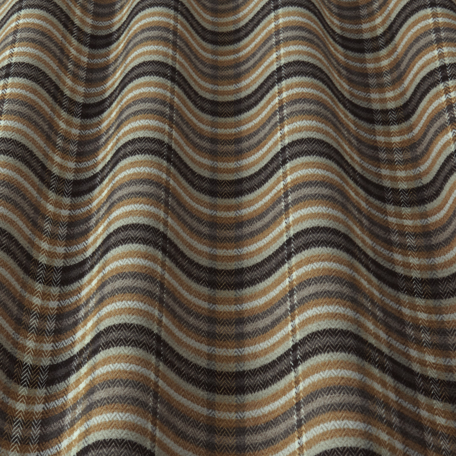 Wavy striped fabric in butterscotch, taupe, cream and dark brown