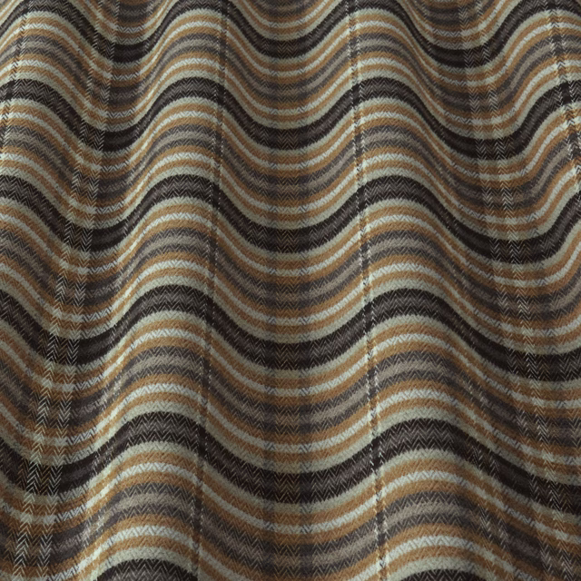 Wavy striped fabric in butterscotch, taupe, cream and dark brown