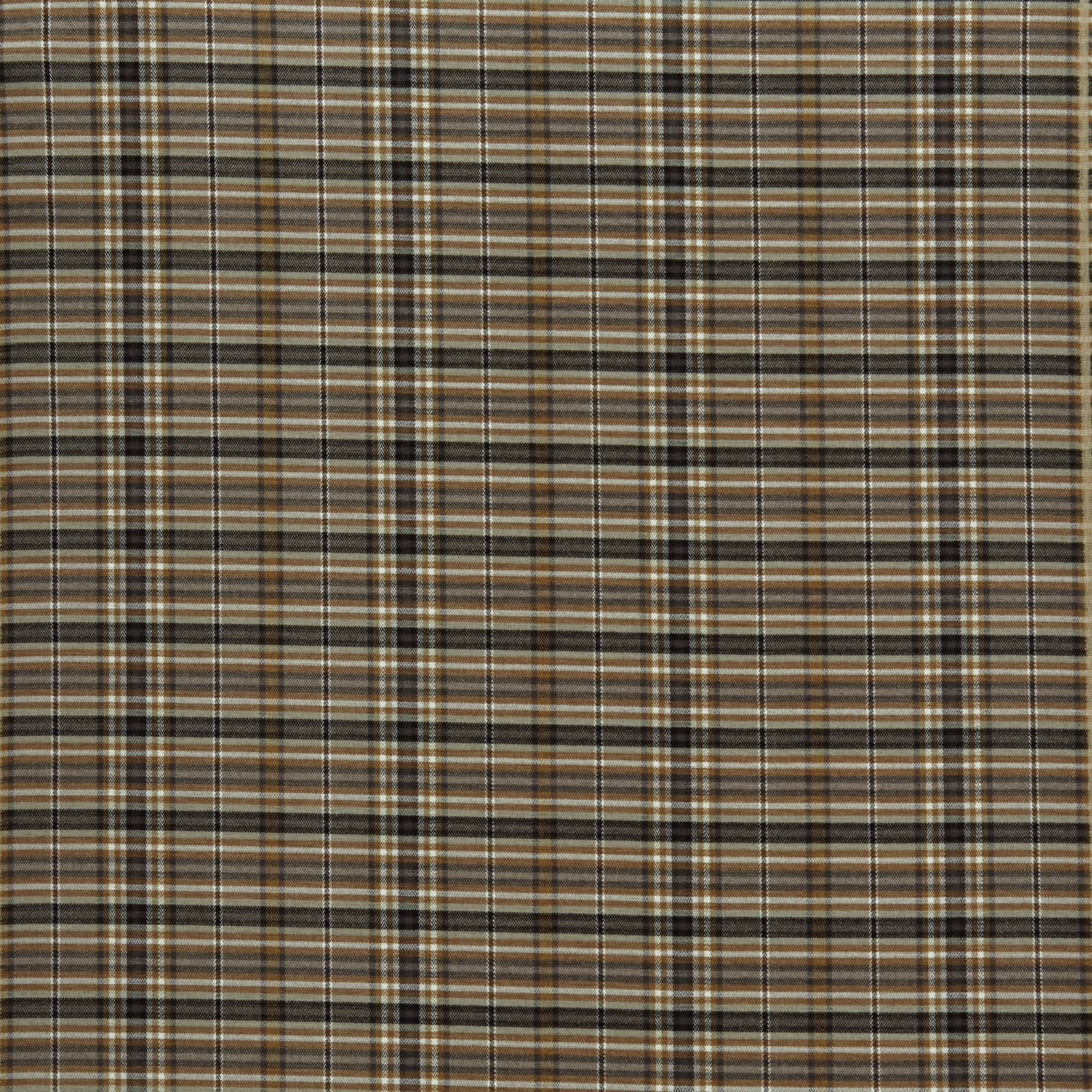 Woven butterscotch check fabric with tan, cream and charcoal stripes