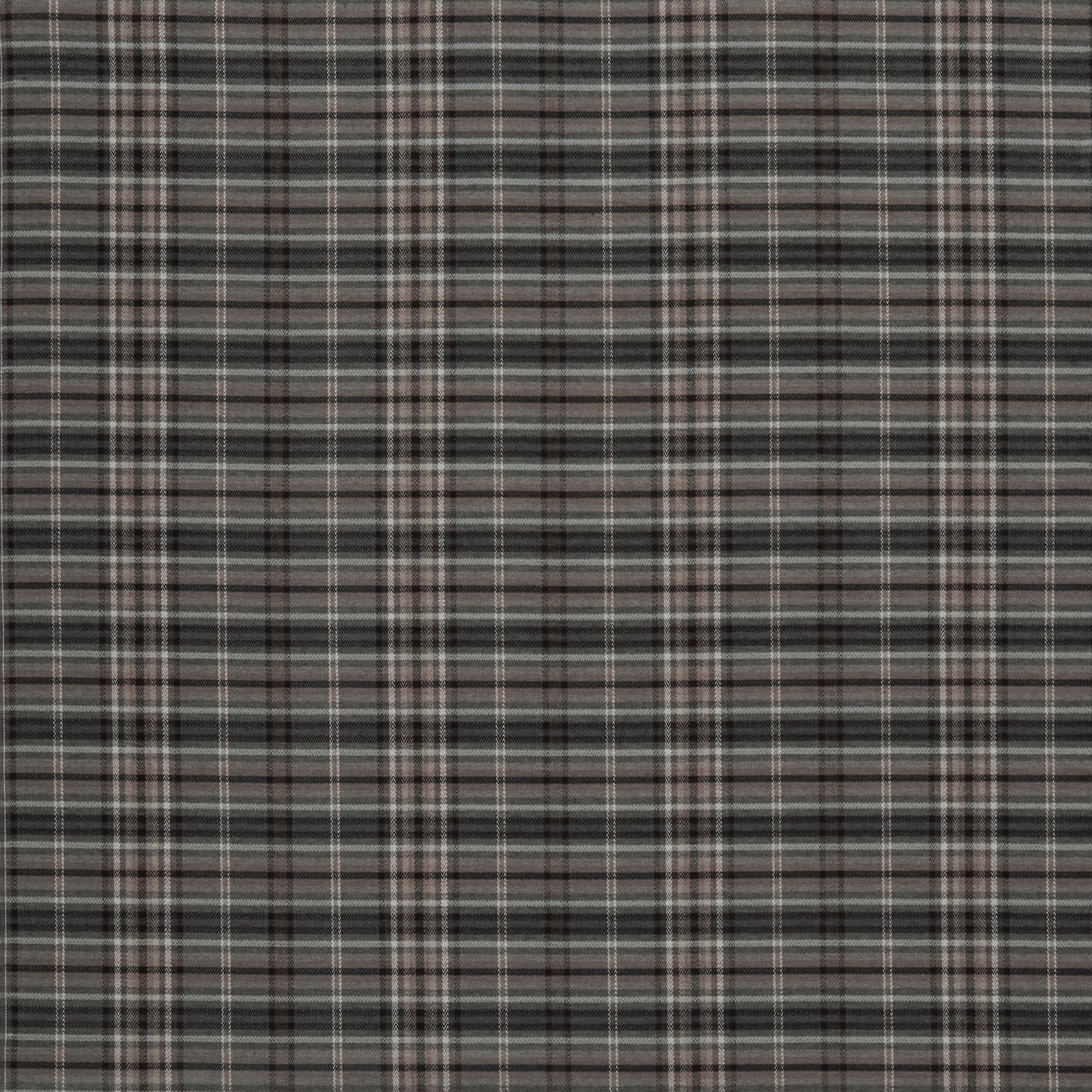 Close-up of a charcoal grey checked woven fabric with fine pale striping