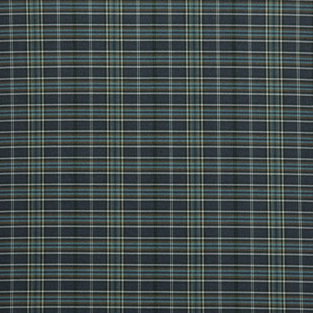 Dark indigo checked fabric with thin pale and teal lines