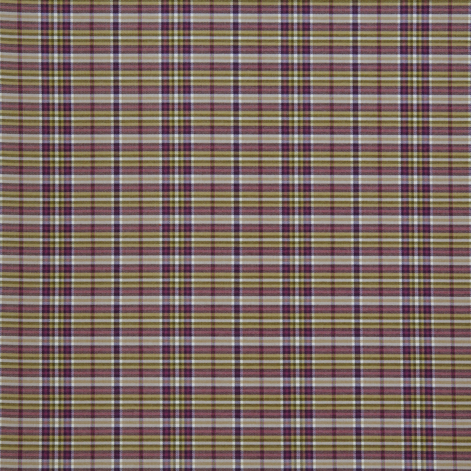 Mulberry and olive checked woven fabric with fine cream stripes