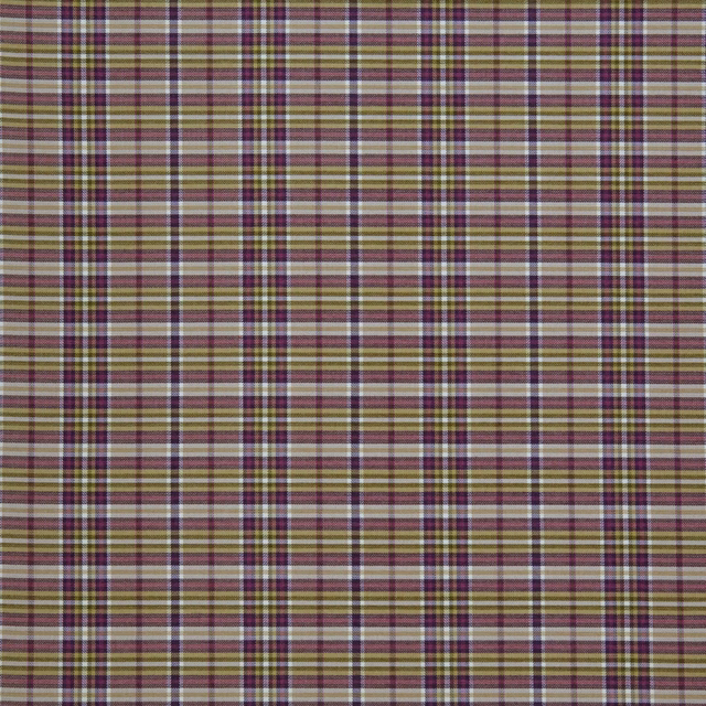 Mulberry and olive checked woven fabric with fine cream stripes
