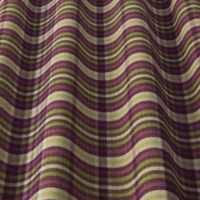 Wavy striped fabric in pistachio green, plum and cream with zigzag weave