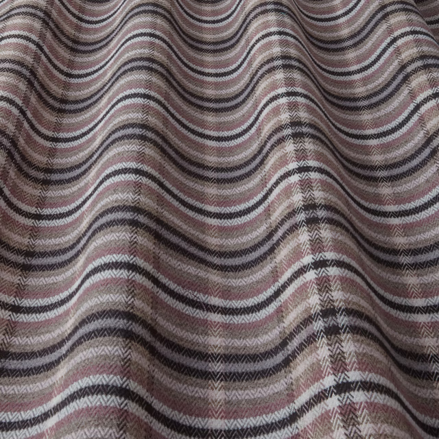 Wavy striped fabric swatch in taupe, grey, black and dusty rose