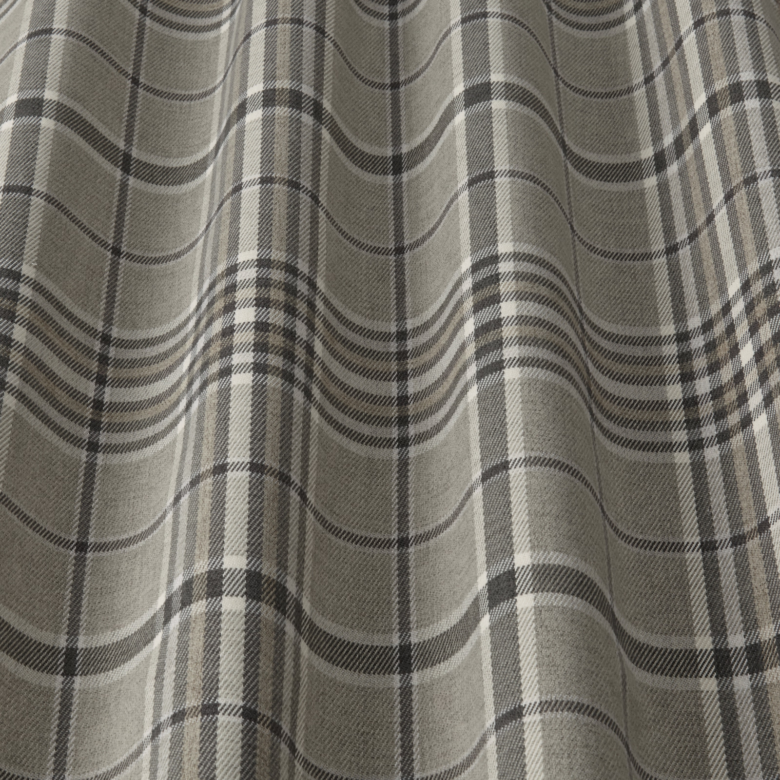 Soft grey checked woven fabric with charcoal and white plaid lines