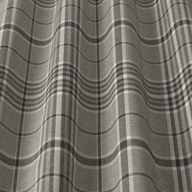Soft grey checked woven fabric with charcoal and white plaid lines