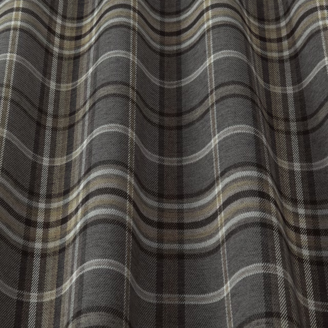 Charcoal grey checked fabric with soft grey and cream plaid stripes