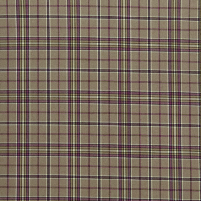 Taupe checked fabric with mulberry and olive stripe intersections