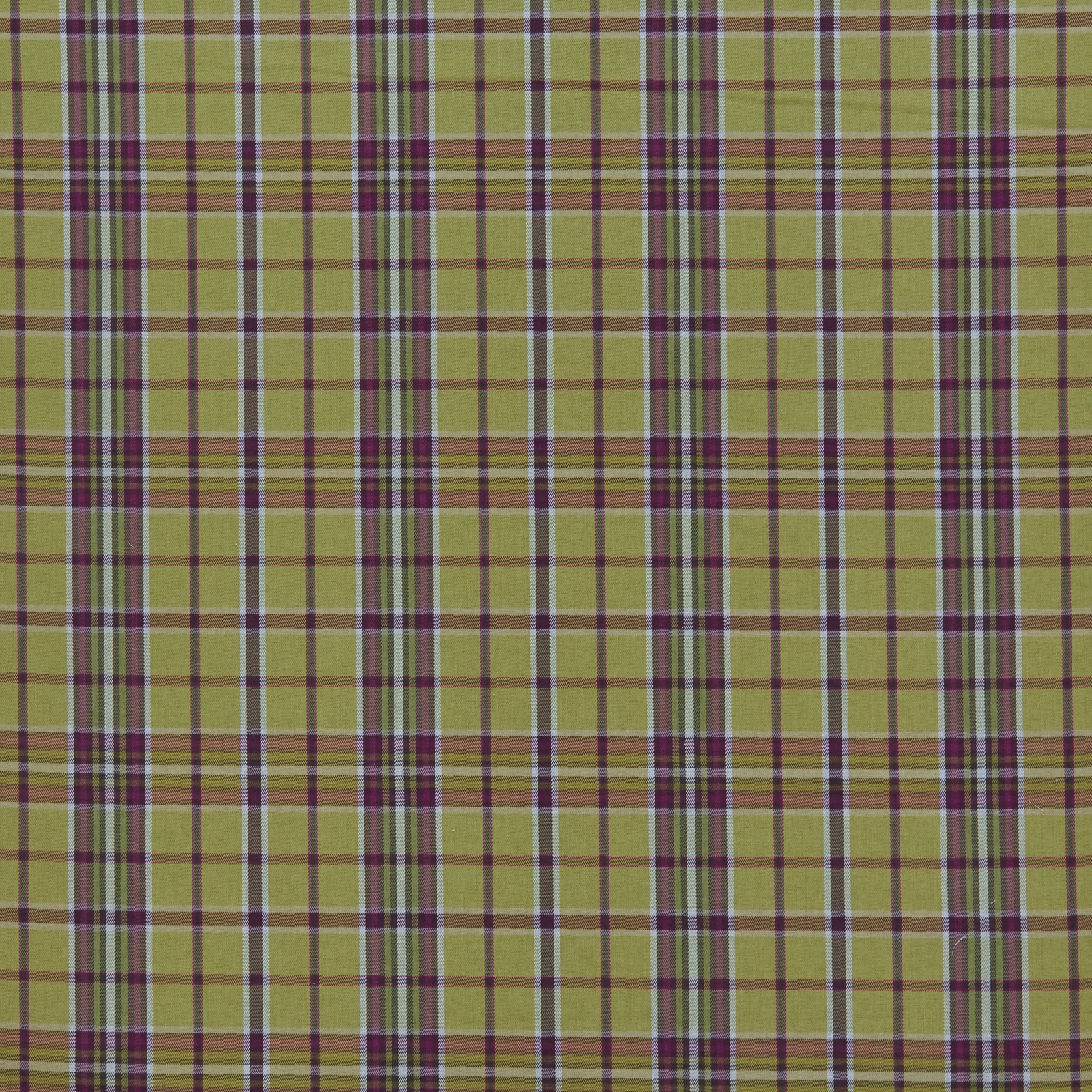 Pistachio green plaid fabric with plum and taupe checks