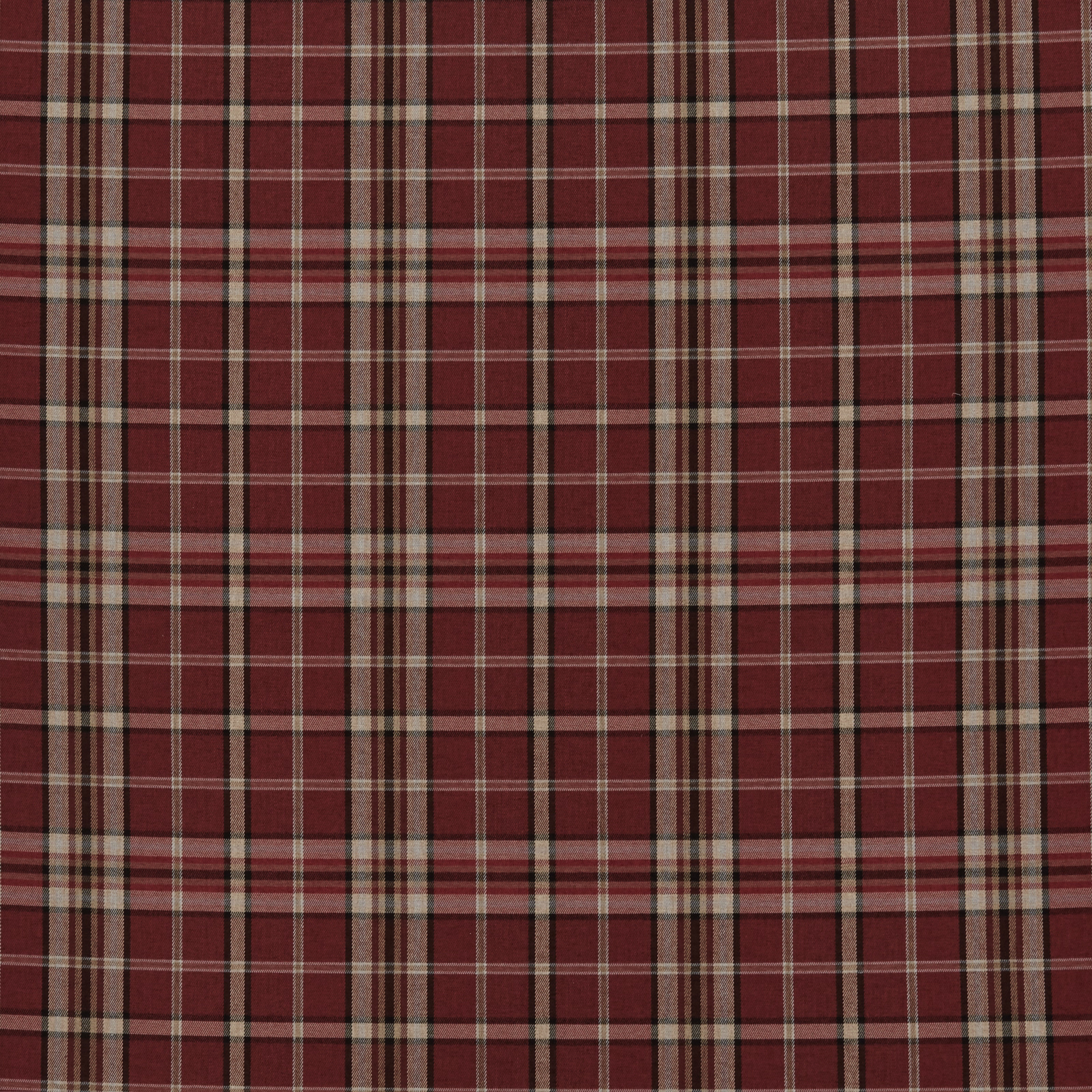 Deep wine and beige plaid woven fabric with fine tartan lines