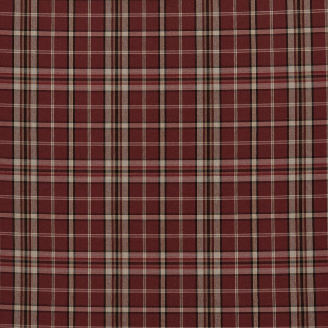 Deep wine and beige plaid woven fabric with fine tartan lines