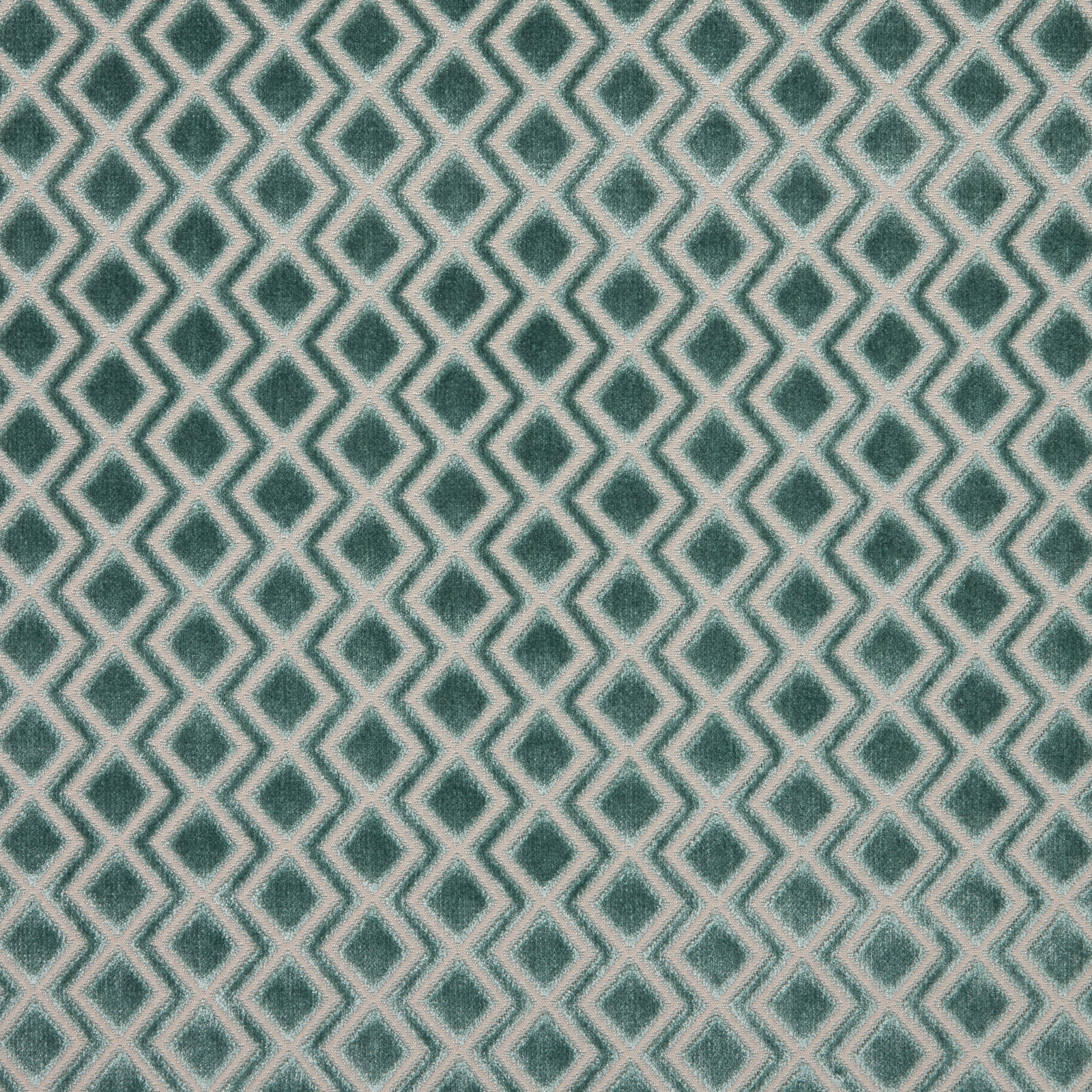 Teal velvet fabric with small diamond lattice and pale outline
