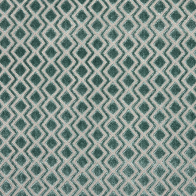 Teal velvet fabric with small diamond lattice and pale outline