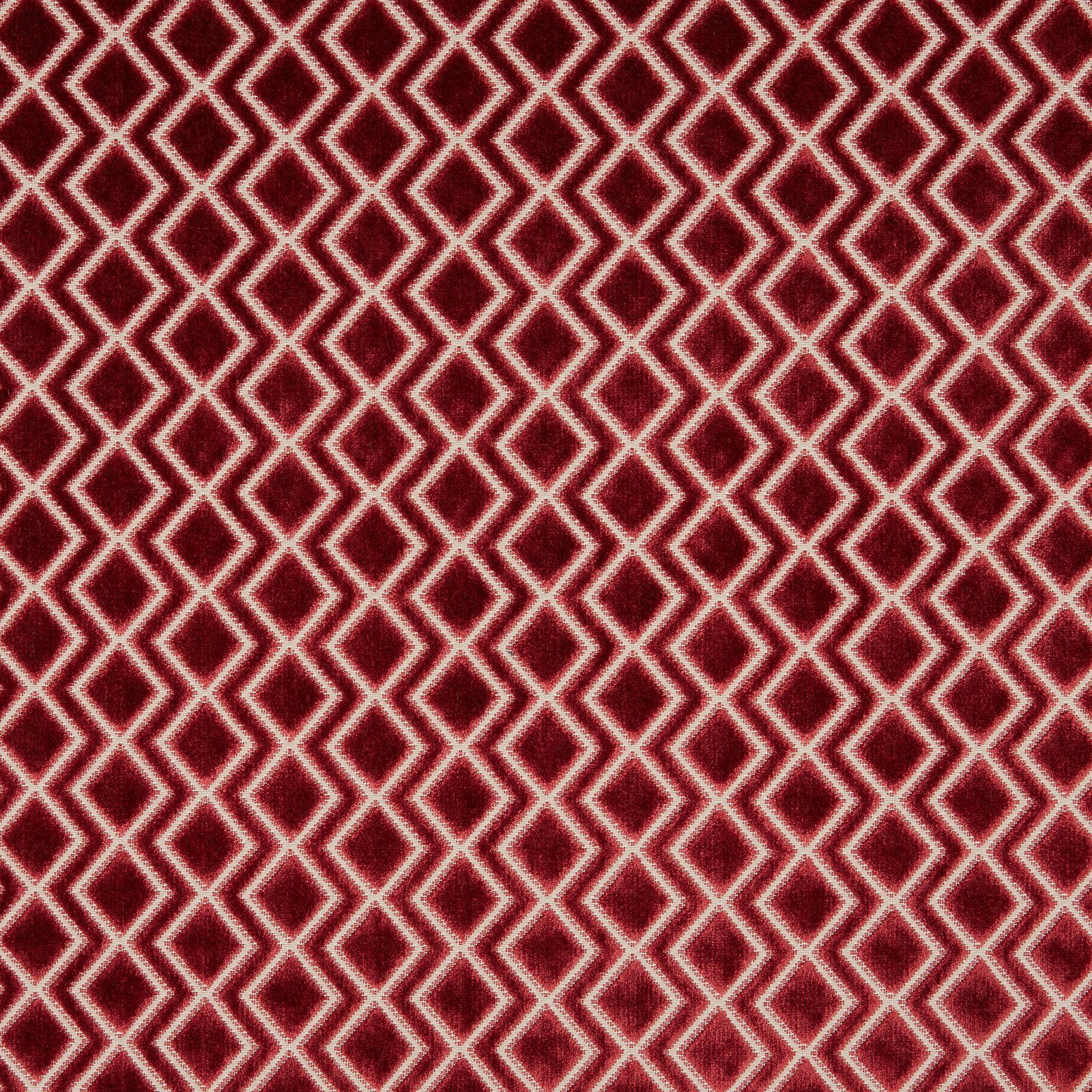 Claret velvet with cream diamond lattice pattern and plush pile texture