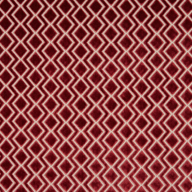 Claret velvet with cream diamond lattice pattern and plush pile texture