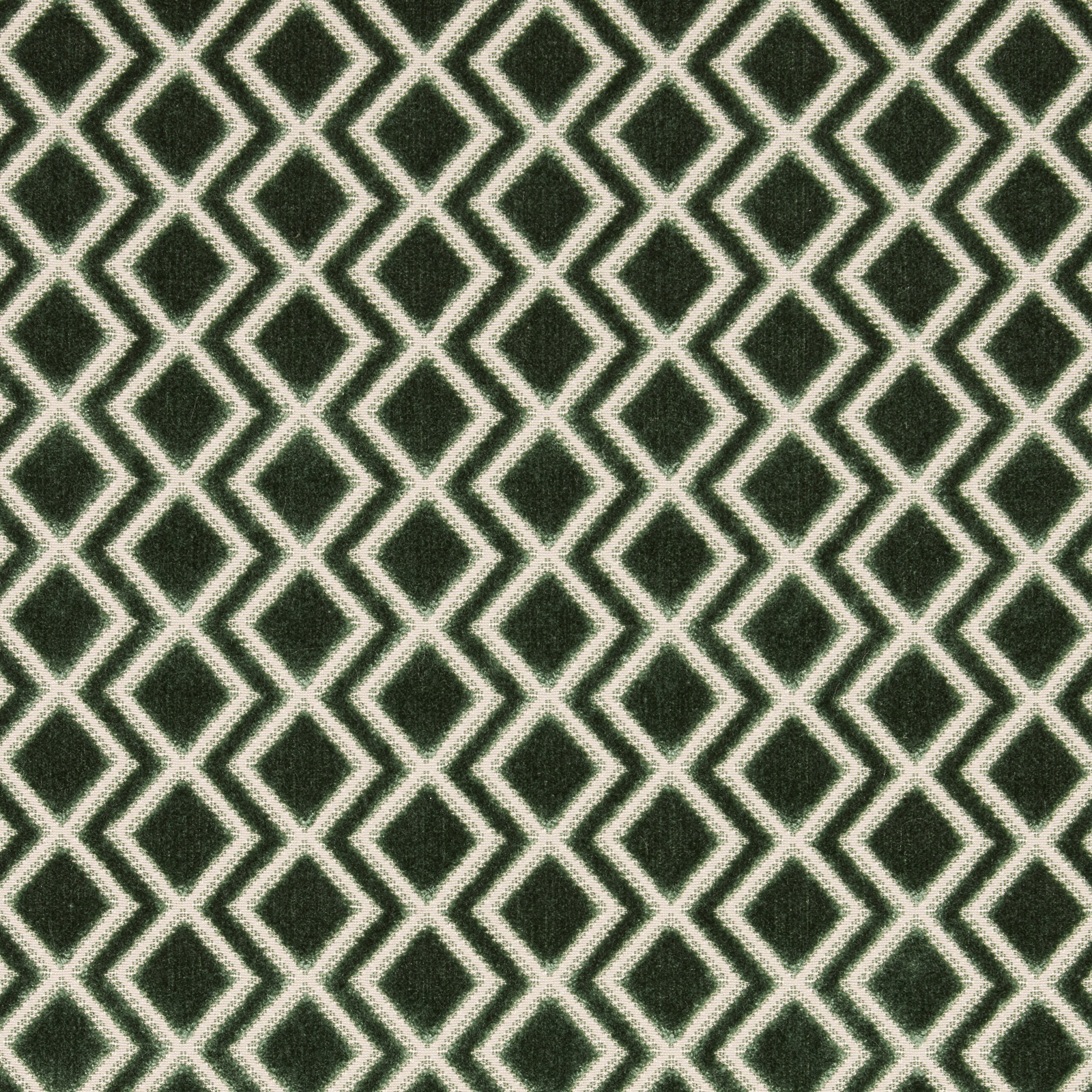 Dark jade velvet with cream diamond lattice pattern