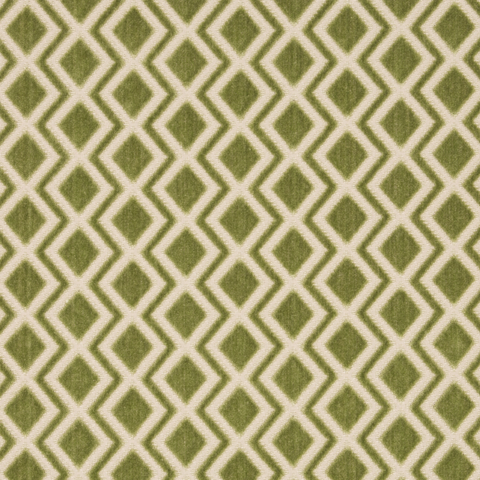 Olive green diamond velvet pattern on a pale cream ground