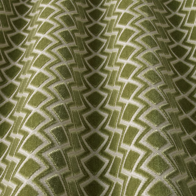 Olive green geometric velvet with wavy chevron and diamond motif