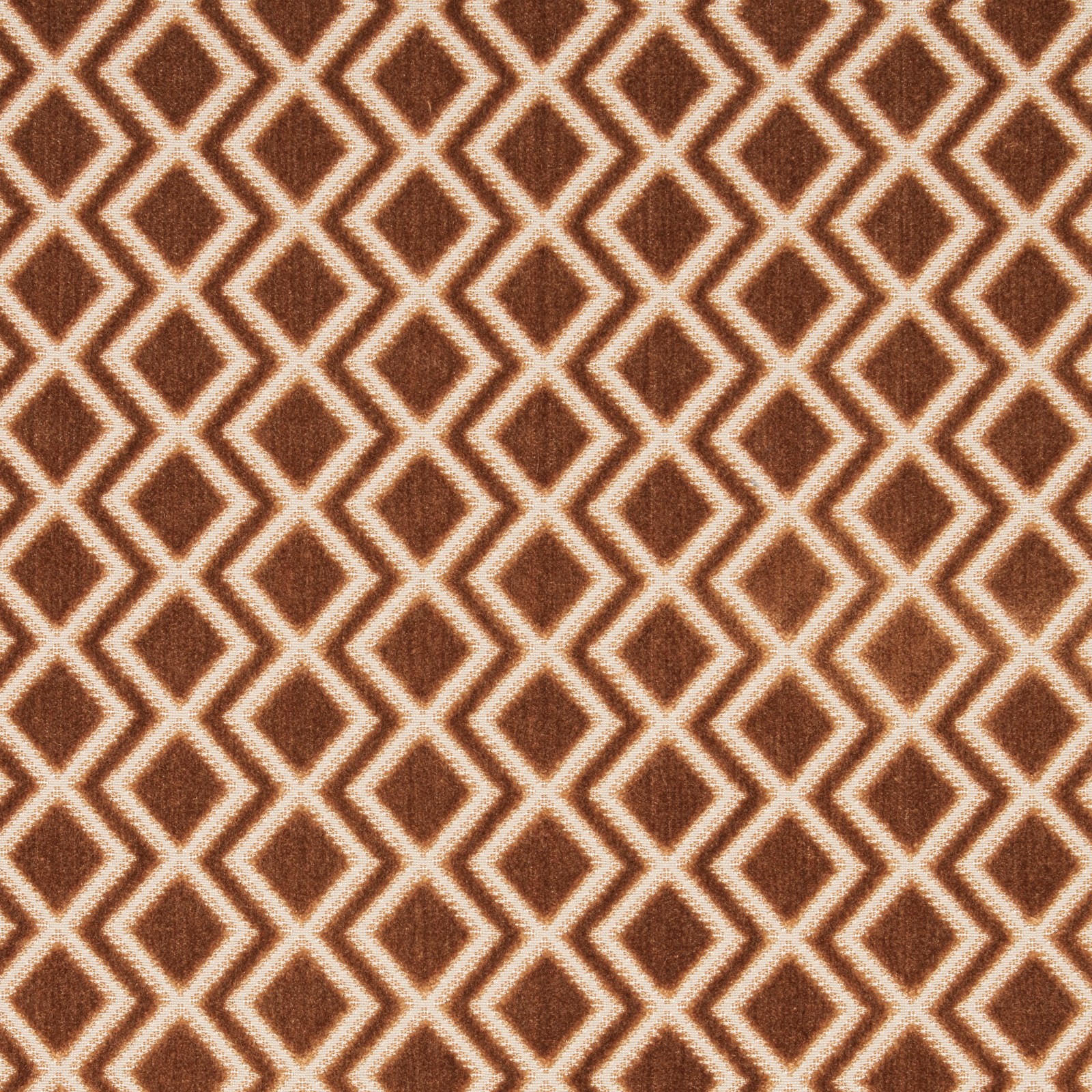 Sienna brown velvet swatch with cream diamond lattice pattern