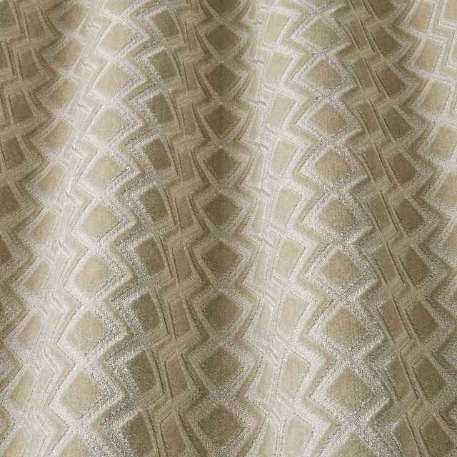 Stone cream geometric velvet with raised wavy diamond pattern and soft sheen