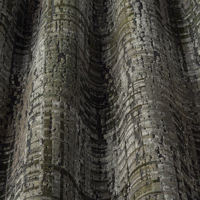 Mossy olive-grey wavy velvet with dark striations and textured sheen