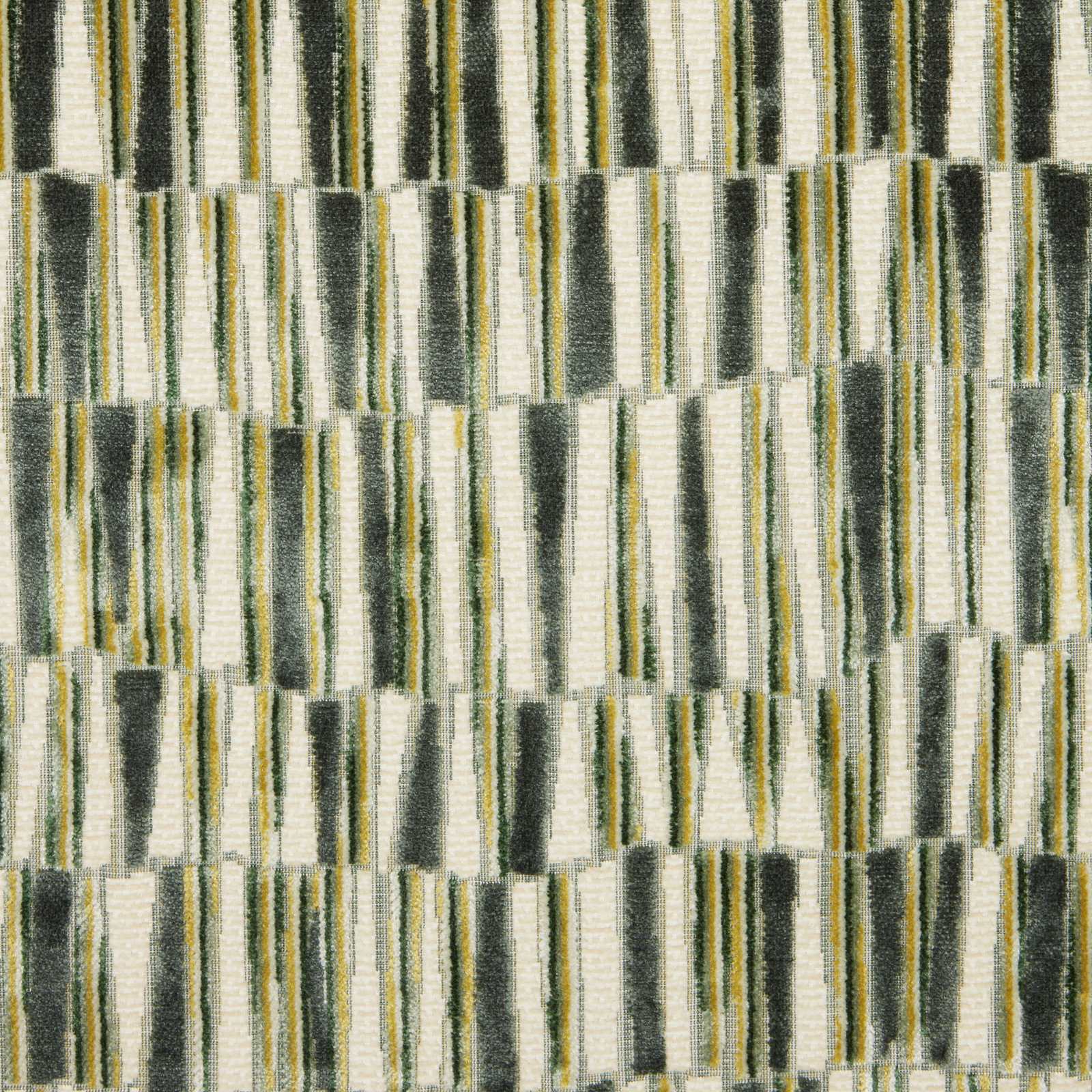 Cream, sage and teal striped velvet swatch with textured vertical blocks