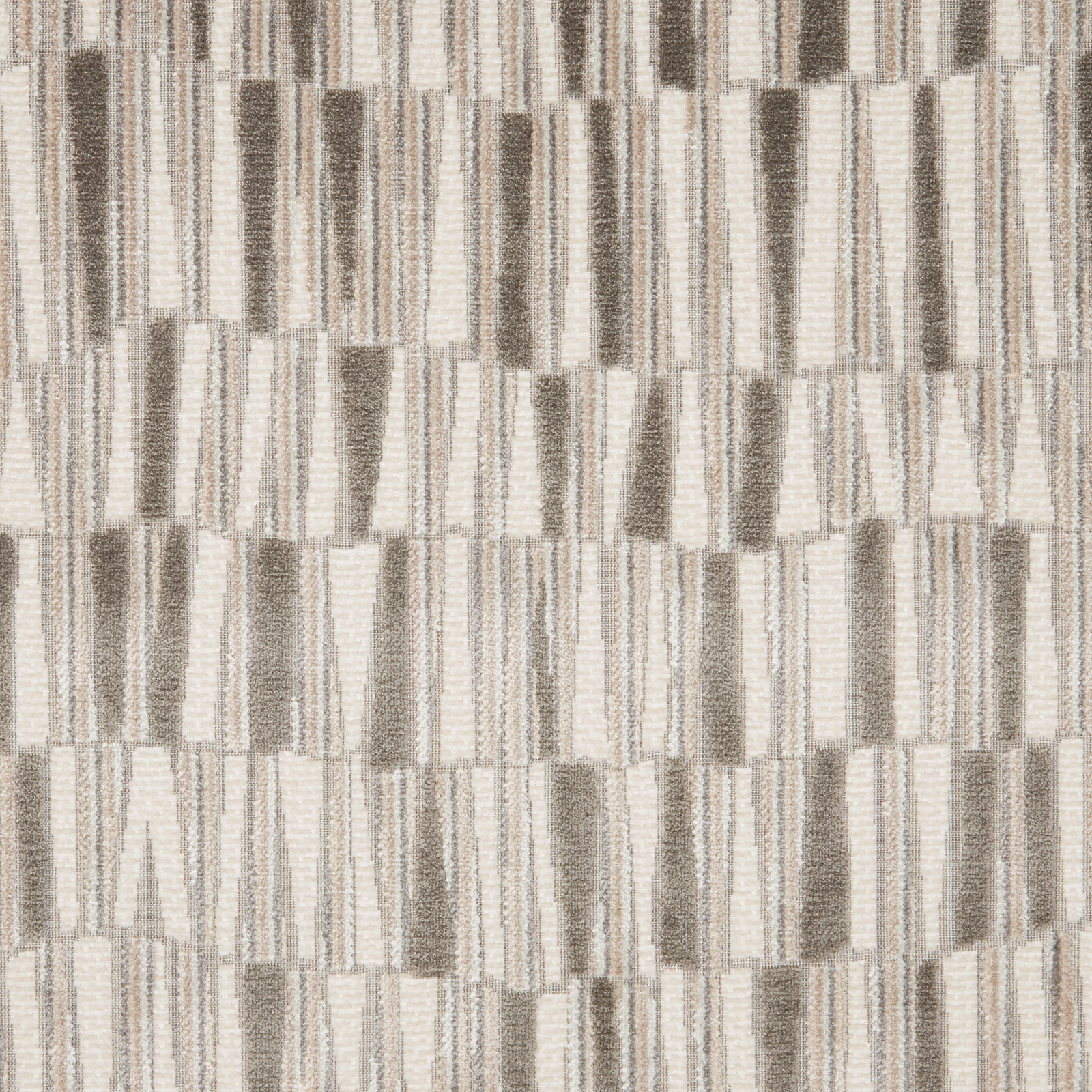 Soft dove grey velvet with staggered vertical block pattern and subtle sheen