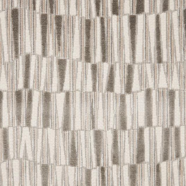 Soft dove grey velvet with staggered vertical block pattern and subtle sheen