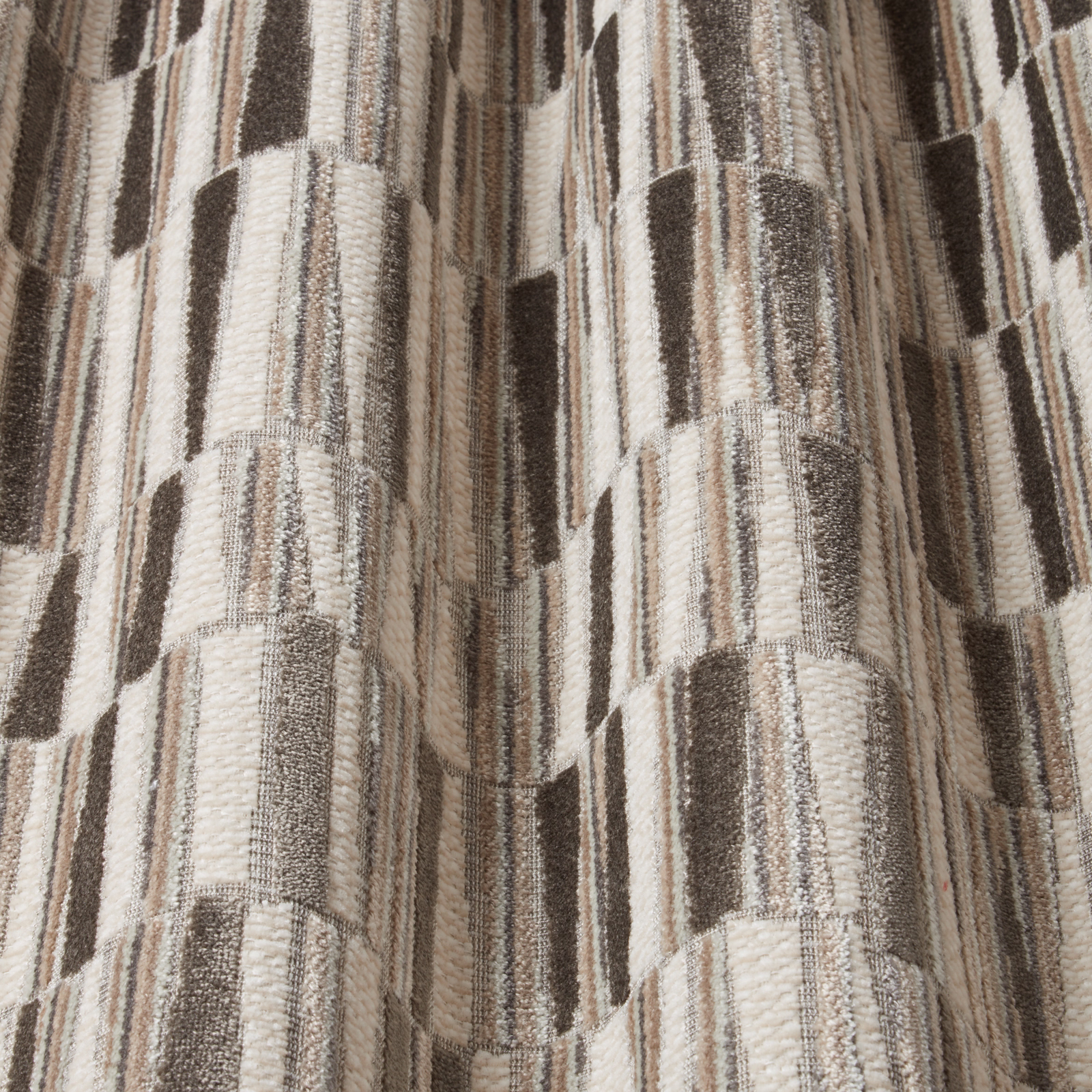 Wavy striped velvet swatch in dove grey, taupe and cream