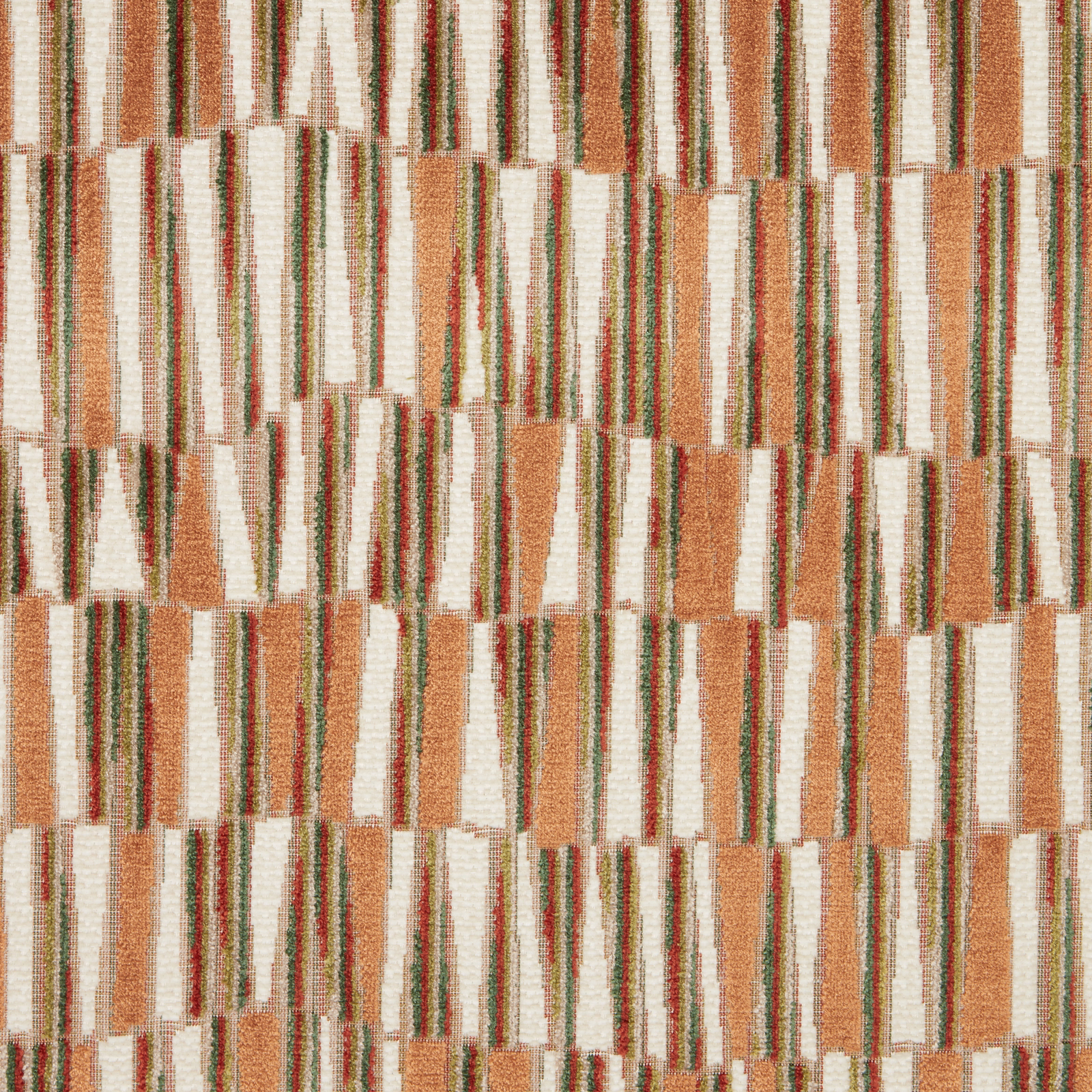 Sienna and cream geometric velvet with green and red striped accents