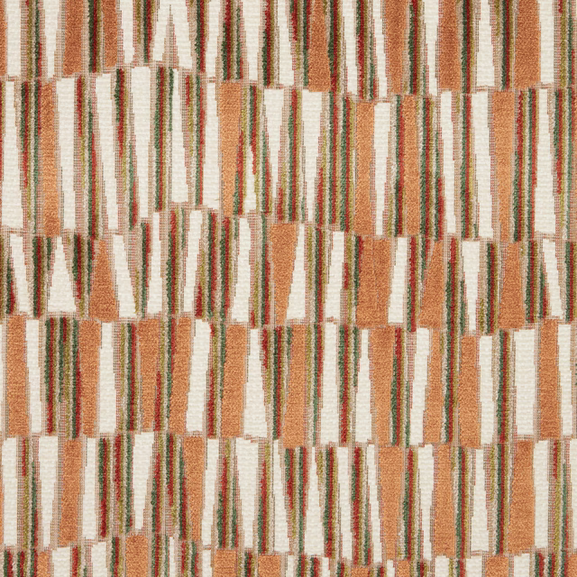 Sienna and cream geometric velvet with green and red striped accents