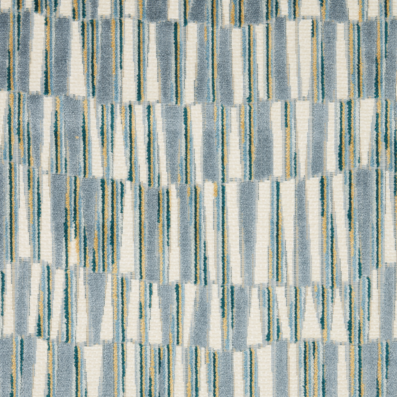 Abstract teal, ivory and blue-grey velvet with vertical striations